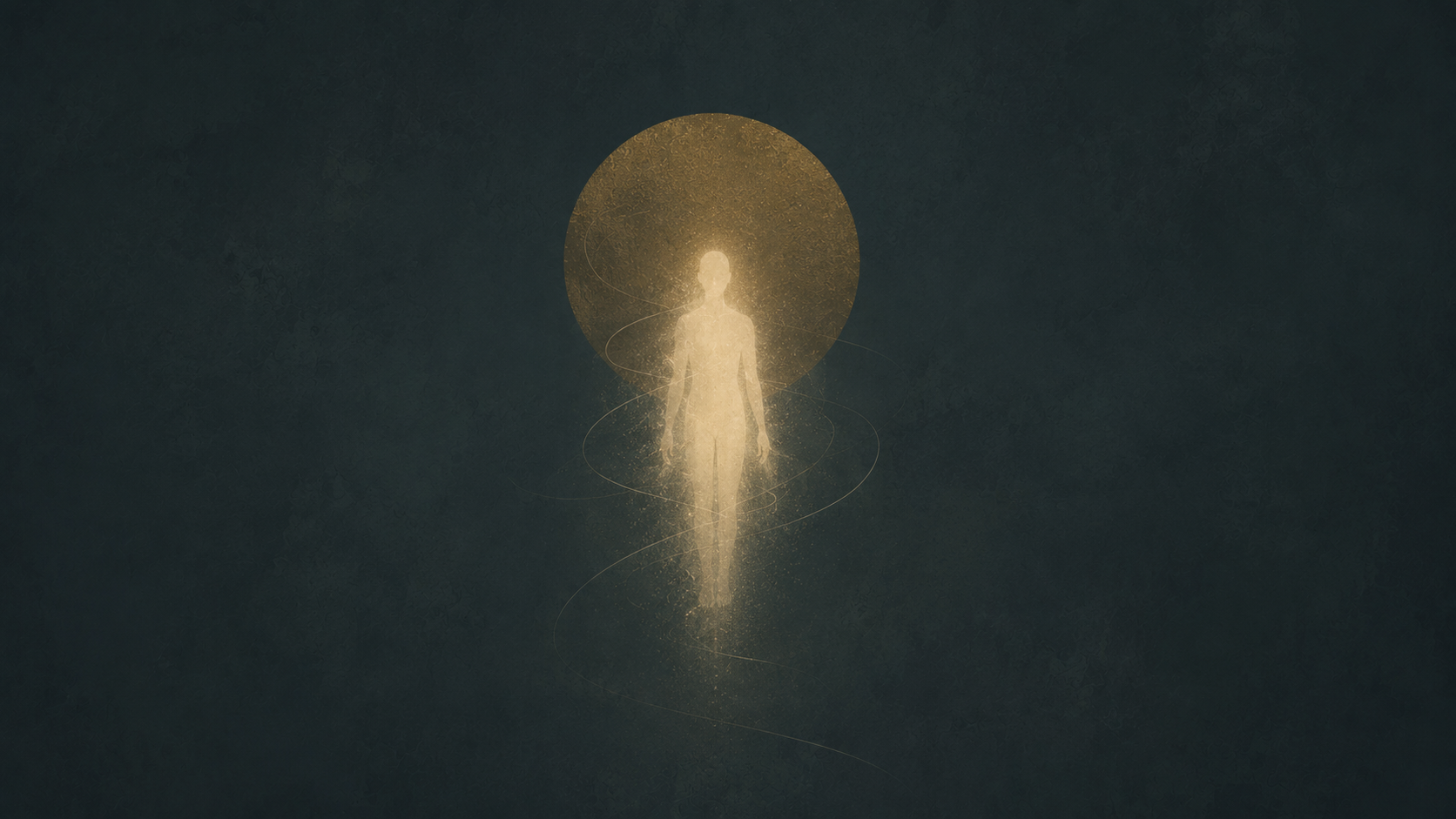 Abstract human silhouette in peaceful stillness on dark teal background